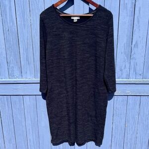 Eaze By Renuar Women's Large Heathered Black Long Sleeve Pullover Dress Comfort‎